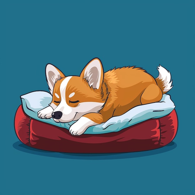 Photo cute relaxed dog sleeping in bed cartoon vector icon