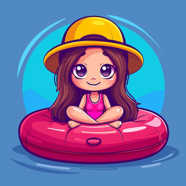 Photo cute relaxed teen floating in pool cartoon vector icon