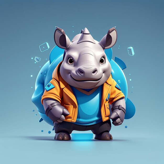 Photo cute rhino gaming cartoon vector icon illustration animal technology icon concept isolated premium