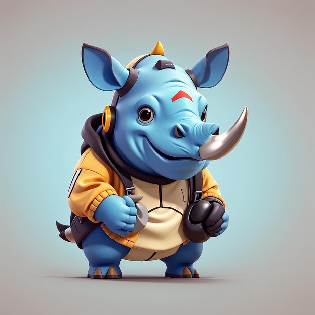 Photo cute rhino gaming cartoon vector icon illustration animal technology icon concept isolated premium