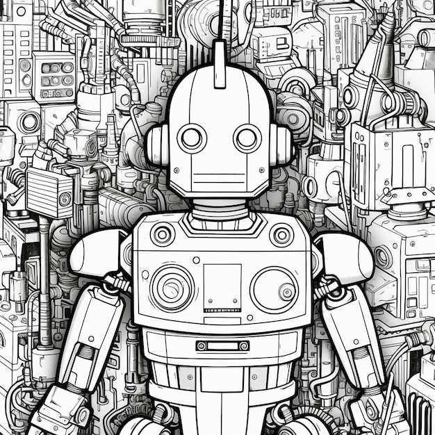 Photo cute robot coloring sheet line coloring