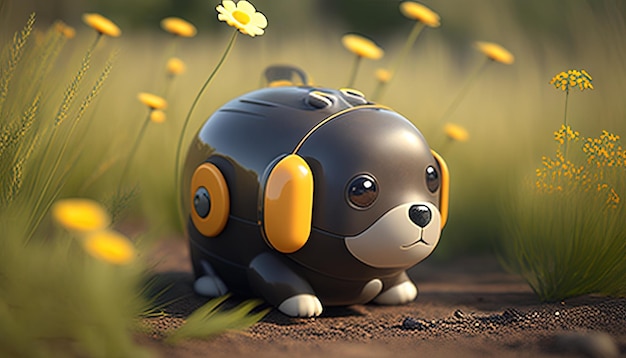 Cute robot dog digital art illustration Generative AI