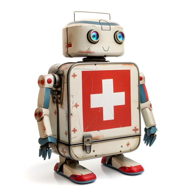 cute robot First aid kit PNG image isolated