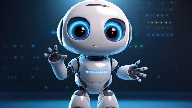 Cute robot friendly digital assistant character with glowing blue lights