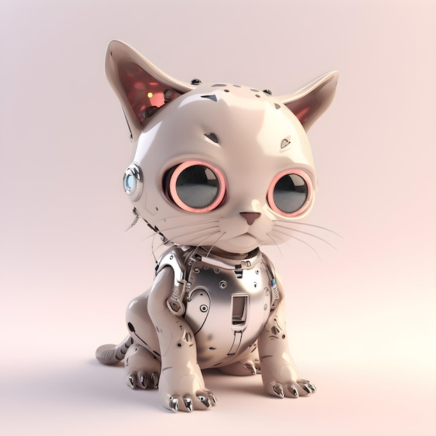 Cute robot kitten machine character Electronic interactive toy robot cat isolated on a light beige background High technology concept pet of the future electronic home Generative AI