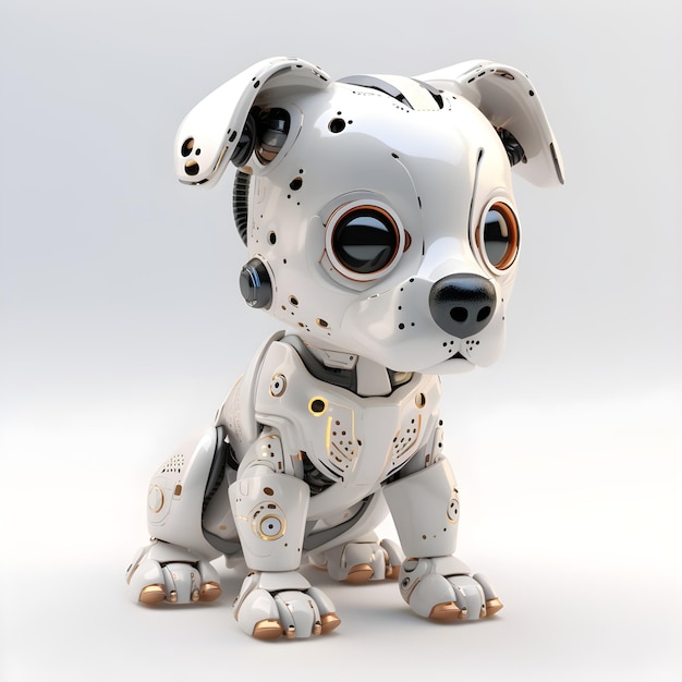 Cute robot puppy machine character Electronic interactive toy robot dog isolated on a light background High technology concept pet of the future electronic home Generative AI