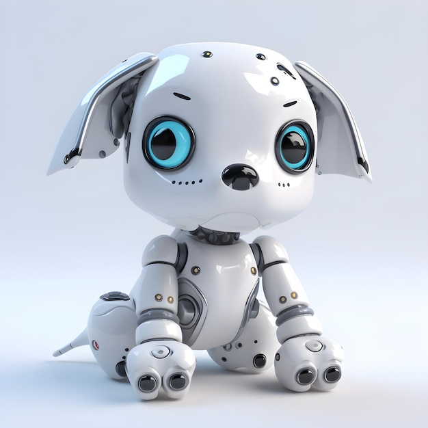 Cute robot puppy machine character Electronic interactive toy robot dog isolated on a white background High technology concept pet of the future electronic home Generative AI