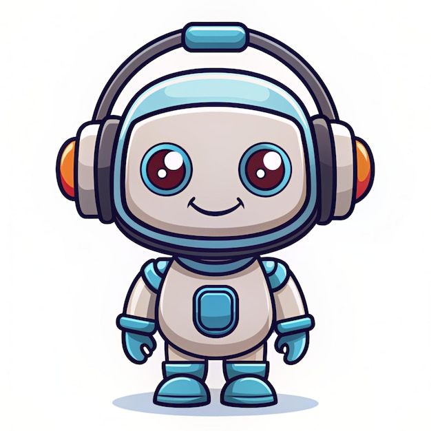 Cute Robot Wearing Headphone Cartoon Vector Icon Illustration Technology Science Icon Concept Isolated Premium Vector Flat Cartoon Style