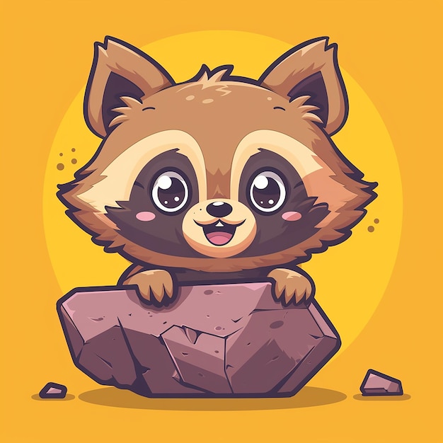 Photo cute roc carrying boulder cartoon vector icon