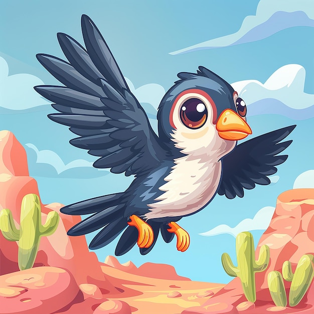 Photo cute roc soaring over desert cartoon vector icon