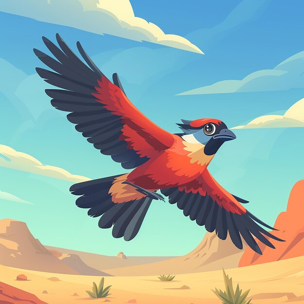 Cute Roc Soaring Over Desert Cartoon Vector Icon