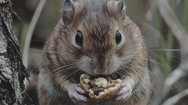 Cute rodent mouse nibbling small food