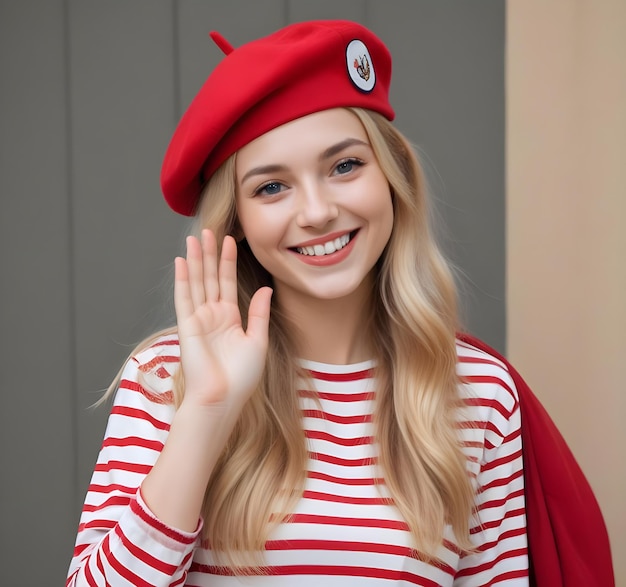 Cute Romantic Girl Stylish Woman In Beret Holding Red Hat Handbag Girl Picture