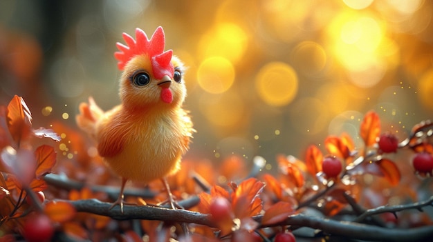 Cute rooster figure blur background