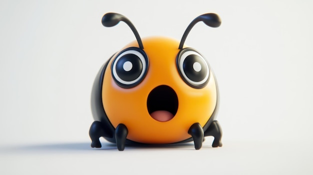 Cute Round Cartoon Ladybug with Big Eyes and Surprised Expression on White Background