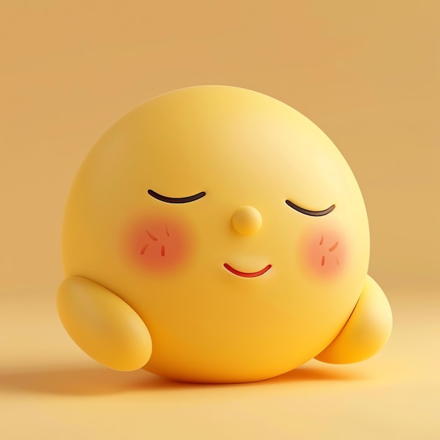 A cute round yellow character with a peaceful expression and blushing cheeks on a soft yellow