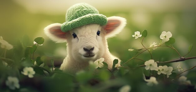 Cute saint patricks day sheep with an elegant hat Generative AI