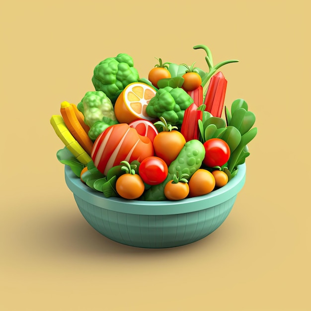 a cute salad 3d icon with its fresh and crisp vegetables and fruit