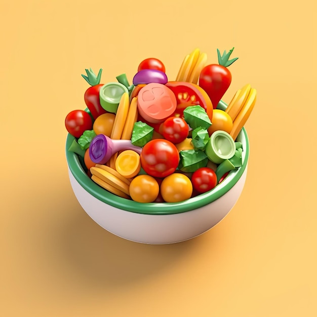 a cute salad 3d icon with its fresh and crisp vegetables and fruit