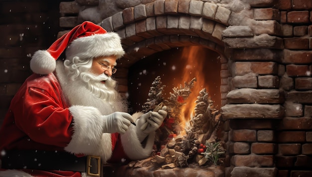 Cute Santa Claus next to a chimney AI generated