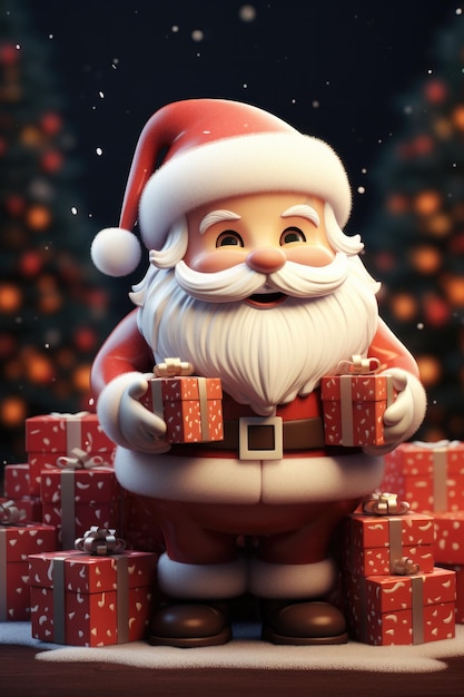 Cute santa holding christmas gifts