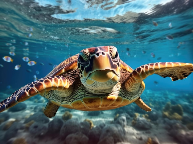 Cute sea little turtle swimming in the underwater