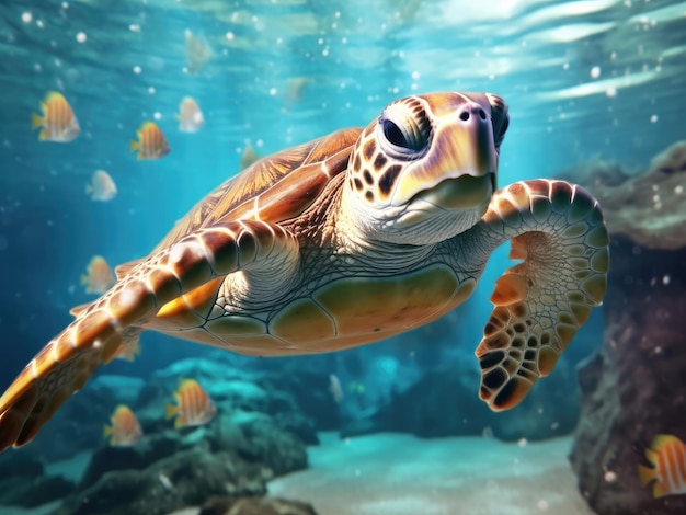 Cute sea little turtle swimming in the underwater