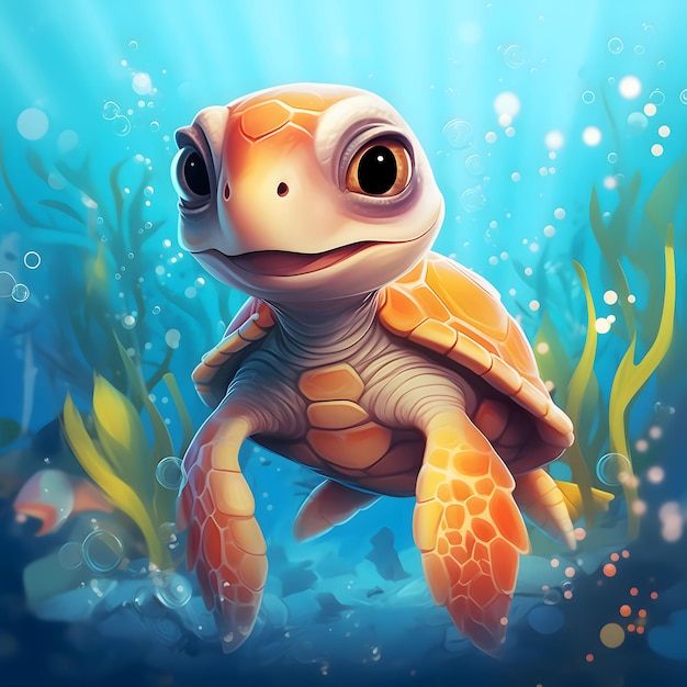 Cute Sea Turtle Art in Vibrant Cartoon Style by Artgerm