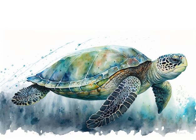 Cute sea turtle watercolor illustration