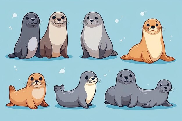 Photo cute seals cartoon vector icon illustration animal nature icon concept isolated premium vector flat cartoon style