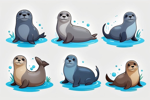 Photo cute seals cartoon vector icon illustration animal nature icon concept isolated premium vector flat cartoon style