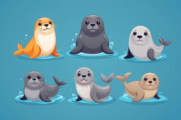 Photo cute seals cartoon vector icon illustration animal nature icon concept isolated premium vector flat cartoon style