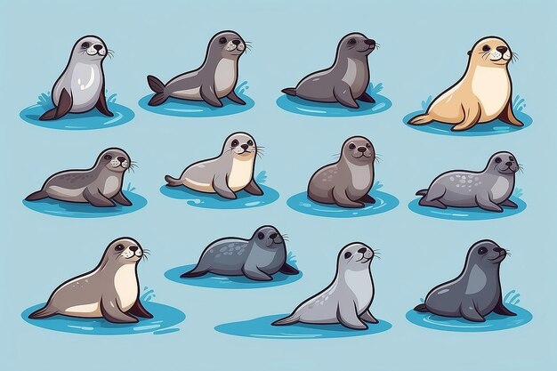 Photo cute seals cartoon vector icon illustration animal nature icon concept isolated premium vector flat cartoon style