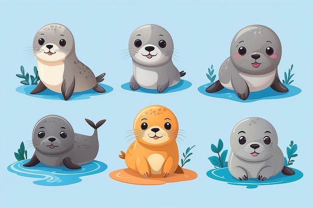 Photo cute seals cartoon vector icon illustration animal nature icon concept isolated premium vector flat cartoon style