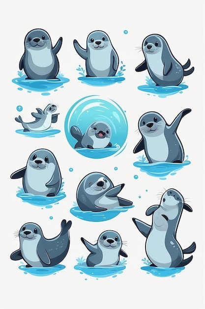 Photo cute seals dabbing cartoon vector icon illustration animal nature icon concept isolated premium vector flat cartoon style