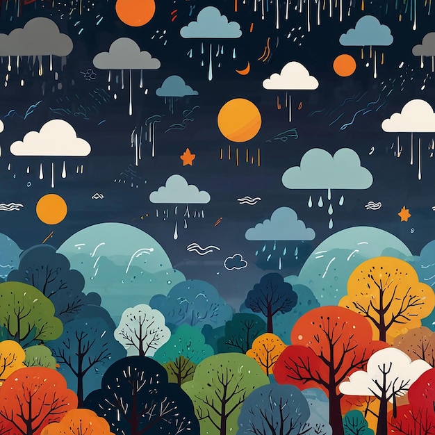 Cute seamless kids pattern background rainy cloud vector illustration Rain pattern background