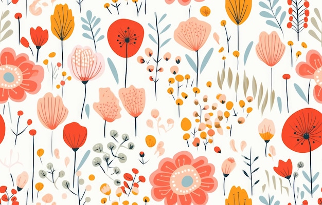 Cute seamless pattern with flowers gentle spring summer mood hand drawn floral Botanical backdropl