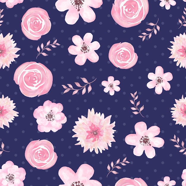 Photo cute seamless pattern with pink flowers on a dark blue background ideal for fabrics