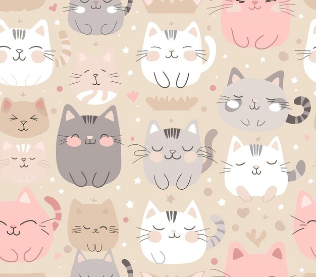 Photo cute seamless pattern with pretty kittens great for baby fabric textile wallpaper cats cat cartoon s