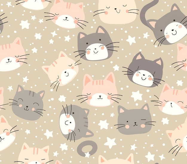 Photo cute seamless pattern with pretty kittens great for baby fabric textile wallpaper cats cat cartoon s