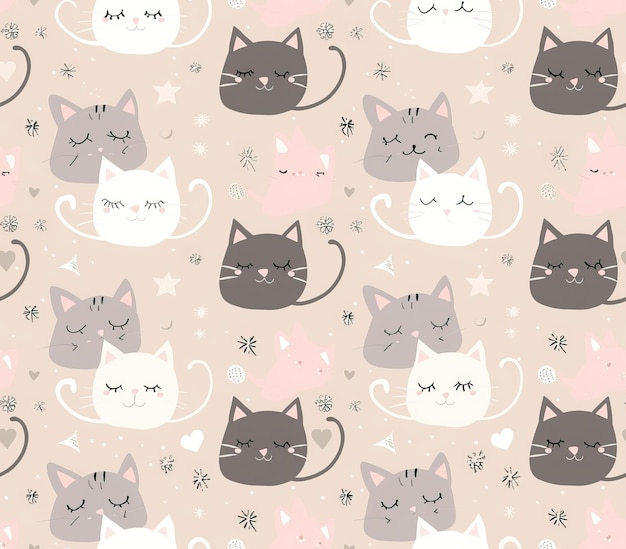 Photo cute seamless pattern with pretty kittens great for baby fabric textile wallpaper cats cat cartoon s