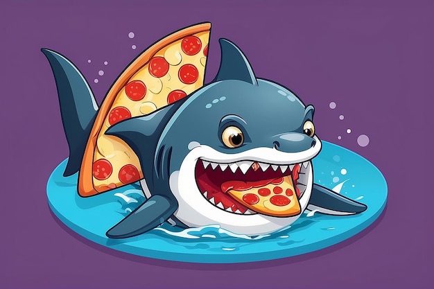 Photo cute shark eating pizza cartoon vector icon illustration animal food icon concept isolated premium vector flat cartoon style