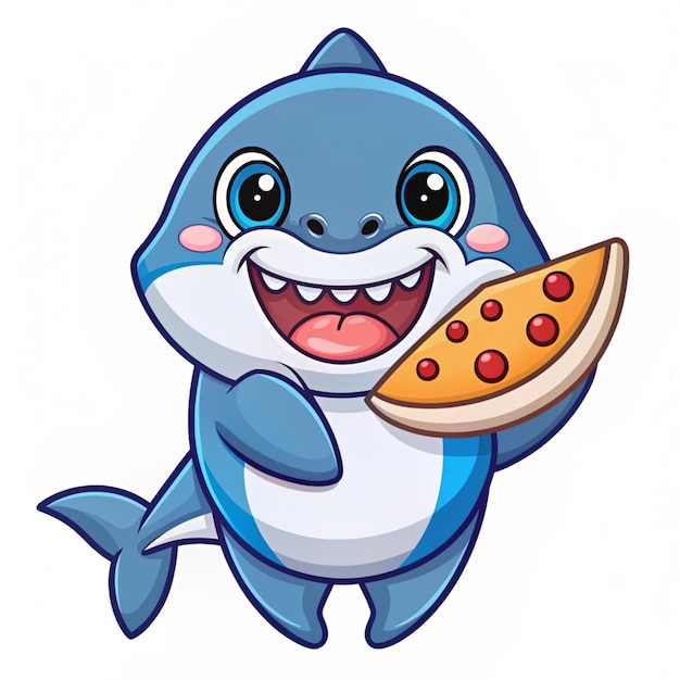 Photo cute shark eating pizza cartoon vector icon illustration animal food icon concept isolated premium vector flat cartoon style