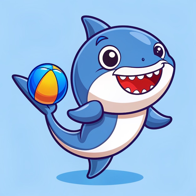 Photo cute shark playing ball cartoon vector icon illustration animal sport icon concept isolated premium vector flat cartoon style