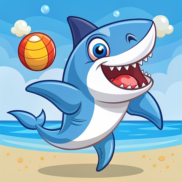 Photo cute shark playing ball cartoon vector icon illustration animal sport icon concept isolated premium vector flat cartoon style