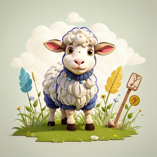 Cute Sheep Painting Grass Cartoon Vector Icon Illustration Animal Art Icon Concept Isolated Premium Vector Flat Cartoon Style