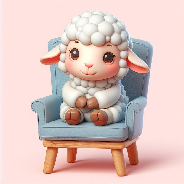 Cute sheep sitting on chair cartoon 3d