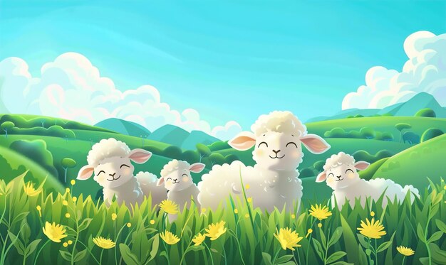 Cute sheep vector with beautiful thick smooth white fur ai generated