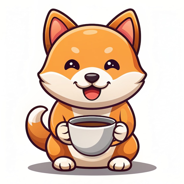 Cute Shiba Inu Dog Hug Coffee Cup Cartoon Vector Icon Illustration Animal Drink Icon Concept Isolated Premium Vector Flat Cartoon Style