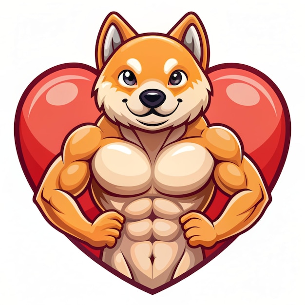 Photo cute shiba inu dog muscular cartoon vector icon illustration animal sport icon concept isolated premium vector flat cartoon style